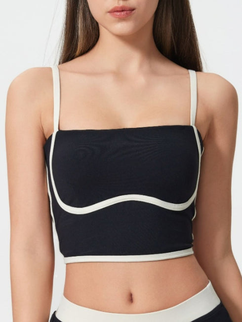 Millennia Contrast Trim Square Neck Active Cami with Detachable Chest Pads - Odaingerous